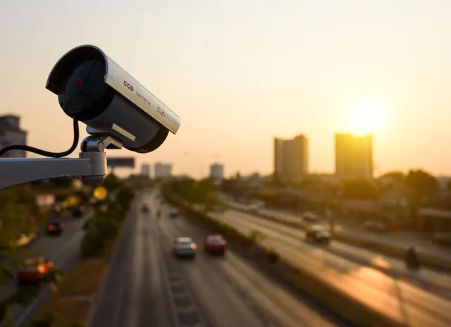 Traffic camera overlooking a roadway